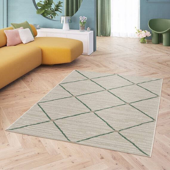 Tapis berbère plat vert ethnique extérieur et intérieur Victoria